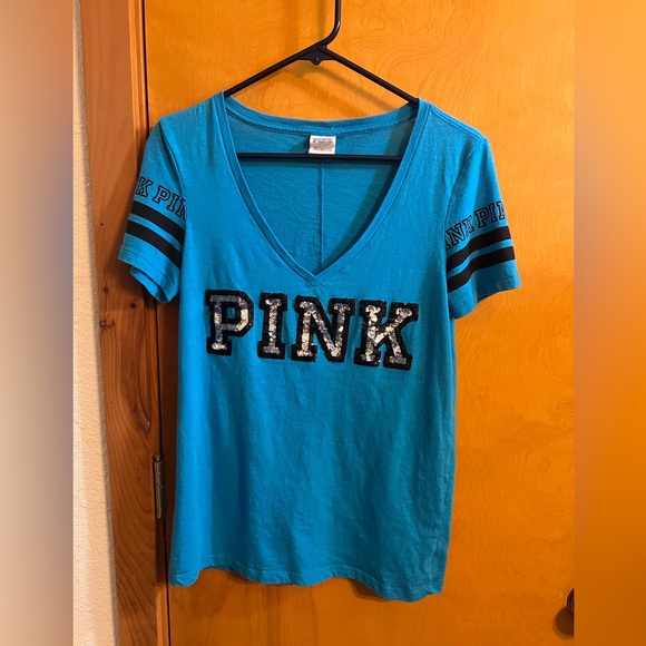 Victoria's Secret Tops - Victoria's Secret PINK, Blue V-Neck T sequins